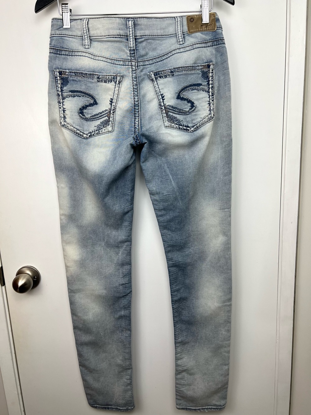 Silver Suki Joga Sweatpants Comfort Jeans Sz 30 Faded Patch Blue Multi Stretch
